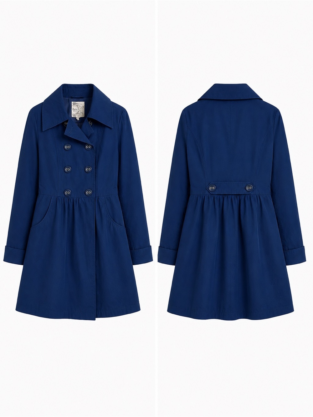 Anthropologie Tulle Royal Blue Double Breasted Cotton Trench Coat Jacket Large - Picture 5 of 16